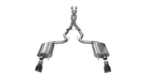 Ford Mustang Performance Exhaust - Dual Rear Exit - CORSA Performance - Cat-Back Touring with Sport Black Dual Tips - Black - `15-`17